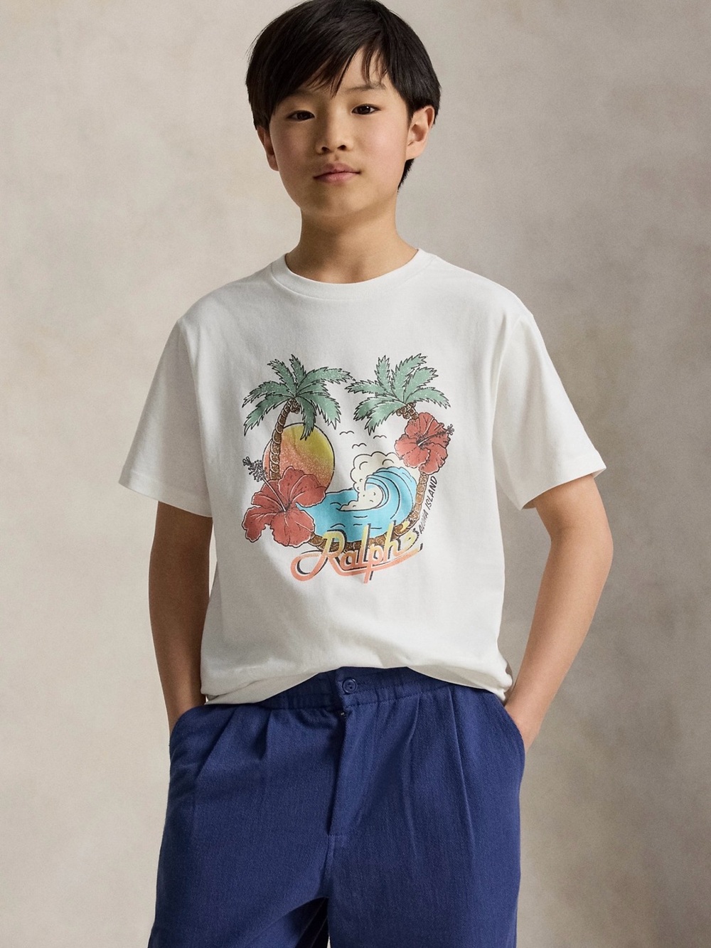 NWT Polo Ralph Lauren Aloha Island Graphic Tee White Boys Size L (14-16)